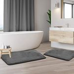 Clara Clark Bath Mat Set – Memory Foam Bath Mat - Soft Bathroom Rug - Non Slip and Super Absorbent - Fast Drying Machine Washable Bath Mat Set of 2 20 x 32, 17 x 24, Grey