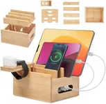 Prosumer's Choice - Bamboo Charging Station Organizer - Charging Dock - Wood Dock for Multiple Devices - Compatible with Apple and Android Device - Keep Your Space Tidy and Devices Charged