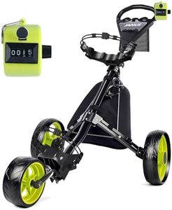 JANUS Golf cart, Foldable Golf Push cart, Golf Bag cart, Golf Pull cart with a Golf Folding Stool or clicker Scorer, Large Wing or Small Wing, can be Suitable for Golf Bags of Different Sizes.