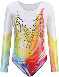 SEAUR Gymnastics Outfits for Girls Long Sleeve Gymnastics Leotard Shiny Dance Leotards One-Piece Sparkle Dance Outfit Kids Unitard Bodysuit 7-8T