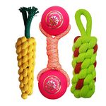 Pet Needs Attractive Durable Cotton Poly Mix Pet Teeth Cleaning Chewing Biting Knotted Carrot Dummy & Dumbbell Chew Toy -Small Puppy Toys -100% Natural & Safe Cotton