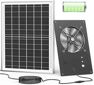 Solar Fan for Chicken Coop with Battery and Timer, 25W 15000 mAh Solar Powered Exhaust Fan for Greenhouse, Outdoor, Shed, Vent, Doghouses, Windows, RV, High Wind Speed, Rainproof