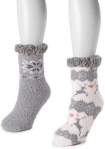 Muk Luks Women's Cabin Socks, 2 Pairs, Grey, 5-7