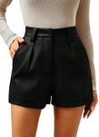 Milumia Women's PU Leather High Waisted Pleated Wide Leg Dressy Shorts with Pocket Solid Black X-Small