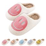 DOUUCO Women Soft Plush Happy Face Slippers Retro Warm Slip-on Slipper Cute Anti-slip Slippers with Memory Foam Slip-on Fur Slippers Breathable Happy Face Slippers