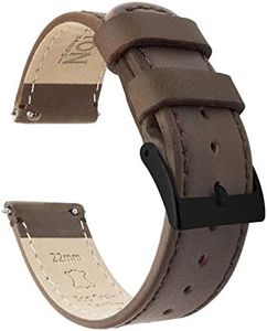 BARTON WATCH BANDS Quick Release Top Grain Leather Watch Band Strap, Saddle Leather/Saddle Stitching (Black Buckle), 22mm