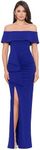 Xscape Women's Long Off The Shoulder Scuba Crepe Slit Dress (Reg and Petite), Marine, 16