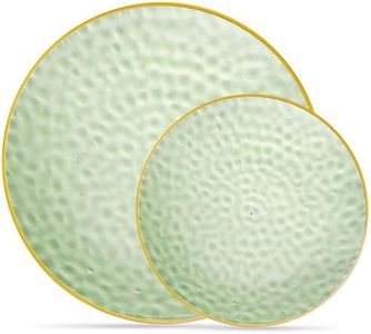 PLASTICPRO 64 Piece Combo Plates Set includes 32-7'' inch Plate & 32-10'' inch Plates Green Hammered Plastic PartyPlates Premium heavyweight Elegant, Disposable, Tableware, Dishes,