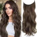 Invisible Wire Hair Extensions One Piece Wavy Hair Extension Synthetic Hair Pieces for Women, 20 Inch Dark Ash Brown Hair Extensions