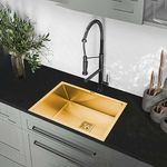 Ruhe® Handmade Premium Stainless Steel Single Bowl 24x18x10 inches Kitchen Sink | Matte Finish | (Gold Coating) | Included Strainer-Basket/Sink Coupling/Waste Pipe