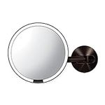 simplehuman ST3023 20cm Wall Mount Hard-Wired Sensor Mirror, Light Up Bathroom Makeup Magnifying Mirror, 5X Magnification, Telescopic Swing Arm, LED Tru-Lux Light System, Dark Bronze Stainless Steel
