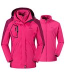 donhobo Womens 3 In 1 Jackets Fleece Ski Jacket Softshell Winter Waterproof Full Zip Windproof Coat Zip Pockets(Pink,M)