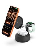 Belkin MagSafe Charger Compatible, 3-in-1 Qi2 Wireless Charging Dock 25W, Adjustable Wireless Charger for iPhone 17, Apple Watch, AirPods, Desktop Phone Stand for Travel w/ 45W Adapter - Charcoal