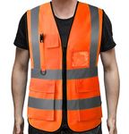 PB TECH Hi Vis Zipper Front High Visibility Reflective Vest Hi Vis Executive Jacket Vest Waistcoat ID & Multiple Pockets (Orange, XXXL)