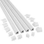 D-Line 4-meter Quarter Round Cable Trunking Kit, Corner Cable Cover, Self-Adhesive Floor Trim with Cable Channel - 4x 22mm (W) x 22mm (H) x 1-meter Lengths & 12 Accessories - White