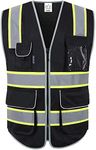 XIAKE Reflective Safety Vest for Men & Women High Visibility Class 2 Vest with Pockets Meets ANSI Standards, Black Yellow Trim, Large