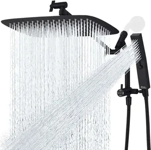 G-Promise All Metal 14 Inch Shower Head with Massage Mode Handheld, Rain Shower Head with Handheld Spray Combo, 3-Way Diverter with Pause Setting, 12 Inch Adjustable Extension Arm (Matte Black)