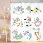 Omifly Kids Funny Cute Cat Shower Curtain 60Wx72H Inch Cartoon Animal Mushroom Hilarious Kitty Kitten Pets for Boys Girls Children with 12 Plastic Hooks Fabric Waterproof Toilet Accessories Decor