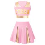 inlzdz Kids Girls Sleeveless Cheer Leader Costume Team Uniform School Cheerleading Dance Fancy Dress up Light Pink Cheer 7-8 Years