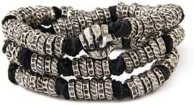 Ettika Mens Bracelet. Men's Bracelets. Mens Jewelry, MrEttika Black Leather and Silver Colored Donut Beads Wrap Around Bracelet. Gifts For Men