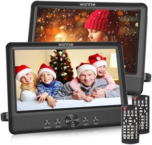 WONNIE 10.5" Two DVD Players Dual Screen for Car Portable CD Player, Play a Same or Two Different Movies with Two Mounting Brackets, 5-Hour Rechargeable Battery, Support USB/SD Card Reader