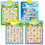 QUOKKA Set of 4 Posters Educational Toy for 3-4 Year Old – Learning Wall Chart for Toddlers – Interactive Speech Therapy Game for Kids 5-6-7 yo – Talking Wall Charts with Animals Fruits and Vegetables