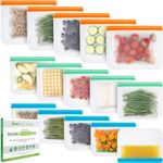 MHSEcoFriendly Reusable Freezer Bags - 15 Pack | M, L & XL Zip Lock Bags | BPA Free, Washable & Leakproof Food Storage Pouches For Keeping Lunch, Sandwich, Snacks, Fruit, Veg & Soup Fresh for Longer