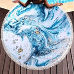 Benefeet Sox Beach Towel Large Round Beach Towels Tassels Microfiber Quick Dry Beach Blanket Throw Bohemian Roundie Swim Pool Circle Towel, 59 Inches Blue Marble