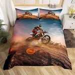 Motorcycle Duvet Cover Extreme Sports Theme Decor King Size Bedding Duvet Cover Motocross Printed Pattern Comforter Cover for Adult Kids Teens Boys 3 Pieces Bedding Set Sport Fans Quilt Cover