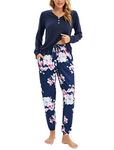 Famulily Pyjamas for Women Set Floral Cotton Long Sleeve Nightwear Casual Loungewear Pjs for Ladies Blue M