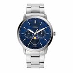 Fossil Men's Neutra Stainless Steel Quartz Moonphase Multifunction Watch, Silver/Blue, One Size, Neutra Minimalist Multifunction Stainless Steel Watch - FS5907