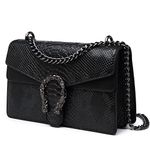 MYHOZEE Crossbody Bags for Women - Snake Printed Clutch Purses Leather Chain Shoulder Bags Evening Handbags, Snake Black, Large, Crossbody Bag