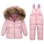 Girls Snowsuit Set Ski Suits, 2-Piece Winter Puffer Down Jacket and Snow Bib Pants Ultralight Outfits Set Pink 3-4 Years