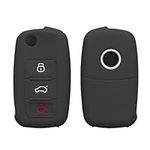 kwmobile Key Cover Compatible with VW Skoda SEAT 3 Button Car Key - Soft Silicone Car Key Fob Holder Protector Case - Black Matte