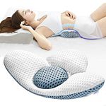 Flipco Lumbar Support Pillow for Sleeping, 3D Air Mesh Lumbar Pillow for Bed, Adjustable Height Back Support Pillow for Lower Pain Relief - Side, Back & Stomach Sleepers