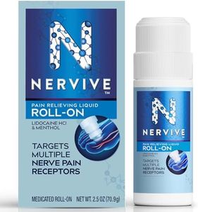 Nervive Nerve Care, Pain Relieving Roll On Liquid, Max Strength No-Mess Topical Pain Reliever with Lidocaine and Menthol for Toes, Feet, Fingers, Hands, Legs & Arms, 2.5oz