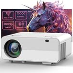 Alliums Portable Projector Native 1080p Full HD, 300 Inch Display, 12000 Lumens, 12000:1 Contrast, 5G/2.4G Wi-Fi, 5.2 BT, 10W Hi-Fi Speakers, HDMI/USB/AV for Home Theater Gaming White