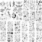 GLARYYEARS 150+ Pattern Black Tiny Temporary Tattoo, Hands Face Halloween Tattoo Sticker for Men Women, Flower Space Moon Snake Designs Body Art on Arm Neck Shoulder Clavicle Waterproof