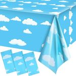 Blue Sky White Clouds Birthday Party Supplies Cartoon Story Tablecloth Party Table Cover Cartoon Table Banner for Baby Kids Shower Birthday Party Decorations, 54 x 108 Inch（3pcs）