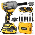 Trsaow 1/2” Cordless Impact Wrench, 1200N・m Brushless High Torque Impact Gun, 3 Speed, 2×4.0Ah Batteries, LED Work Light, Complete Tool Set for Car, Garage & DIY (Yellow)