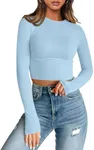 Trendy Queen Womens Long Sleeve Crop Tops Basic Slim Fitted Shirts Casual Fashion 2024 Going Out Y2k Tops Teen Girl Clothes Baby Blue M