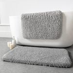 Phantoscope Bathroom Rugs - Set of 2 Non-Slip Bath Mat Ultra Soft Microfiber Plush Bath Rugs Water Absorbing Shower Carpet Rugs, Light Grey, 17 x 24 & 20 x 32 Inches