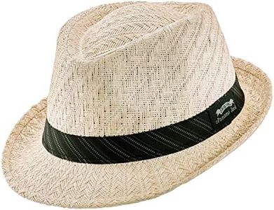 Panama Jack Weaved Toyo Fedora with Striped Black Band (Sand, Large)