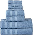 SENSES by Riba 8 Piece Towel Set, 501 GSM. All Cotton Fade-Resistant (Bath Towel 2 Pcs + Hand Towel 2 Pcs + Face Cloths 4 Pcs) - Blue