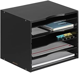 Navaris Bamboo Desk File Organizer - Paper Tray Letter Storage with 4 Adjustable Shelves - Desktop Inbox Trays - 13" x 9.6" x 10.2" - Black