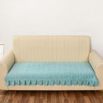 Yellow Weaves Quilted Velvet 2 Seater Sofa Cover Protector with Frill, Anti-Slip Sofa Cover Seat Mat (47 x 26 Inch), Sky Blue