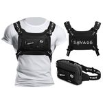 Convertible Chest Rig Fanny Pack, and Waist Bag for Running - Tactical Chest Bag For Men - Utility Crossbody Chest Pack - Waterproof Chest Bag Comes With An Fanipack Belt (Black), Savage Black, One