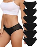 LEVAO 6 Pack Black Women's Underwear Cotton Stretch Panty Briefs Bikini Ladies Cheeky Panties S-2XL