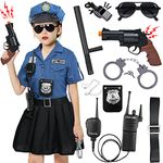 Tacobear Girls Police Officer Costume Cop Uniform Dress With Toy Accessories Birthday Cosplay Outfit Halloween Dress Up Set - Metal, Blue