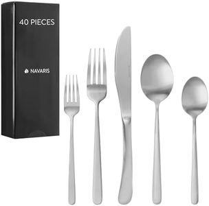 Navaris Silverware Set - 40-Piece 18/0 Stainless Steel Kitchen Cutlery Sets with Satin Silver Finish - Versatile Dinner Knives and Forks and Spoons Dinner Set for 8 People